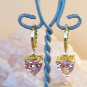 Heart Gold and Pink Pierced Leverback Earrings